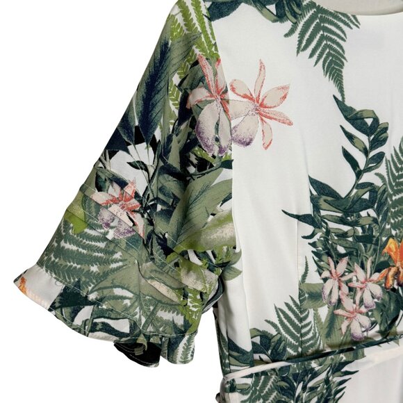 Adelyn Rae Floral Ivory Ruffled Short‎ Sleeve Wrap Dress - Size Medium - Picture 8 of 9